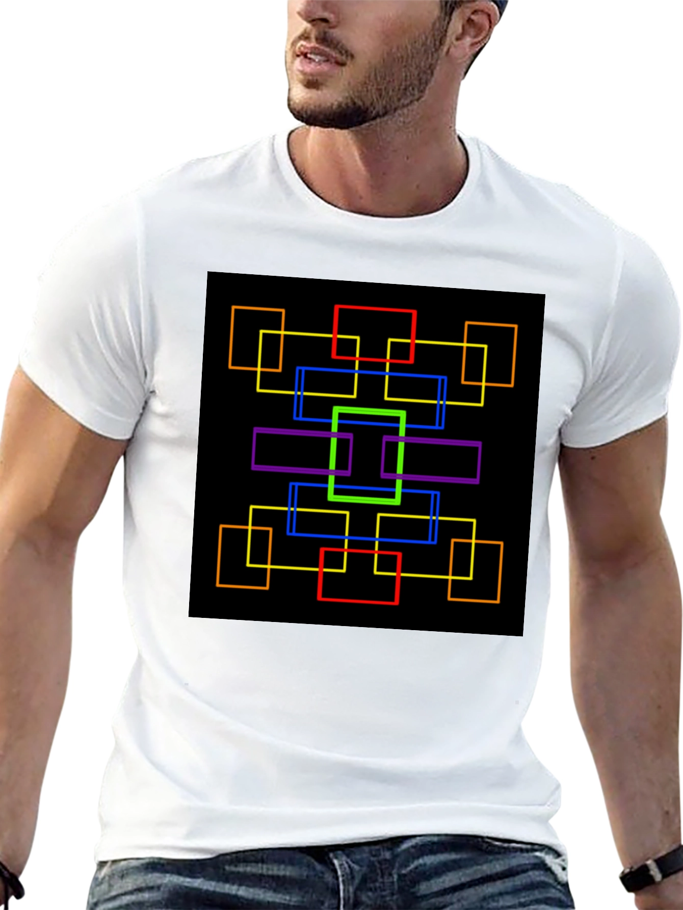 Geometric Squares Graphic Black T-Shirt