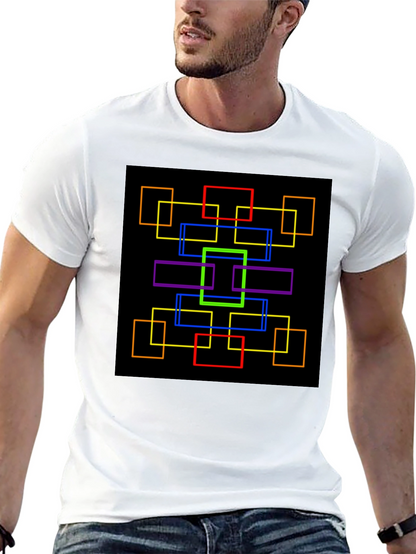 Geometric Squares Graphic Black T-Shirt