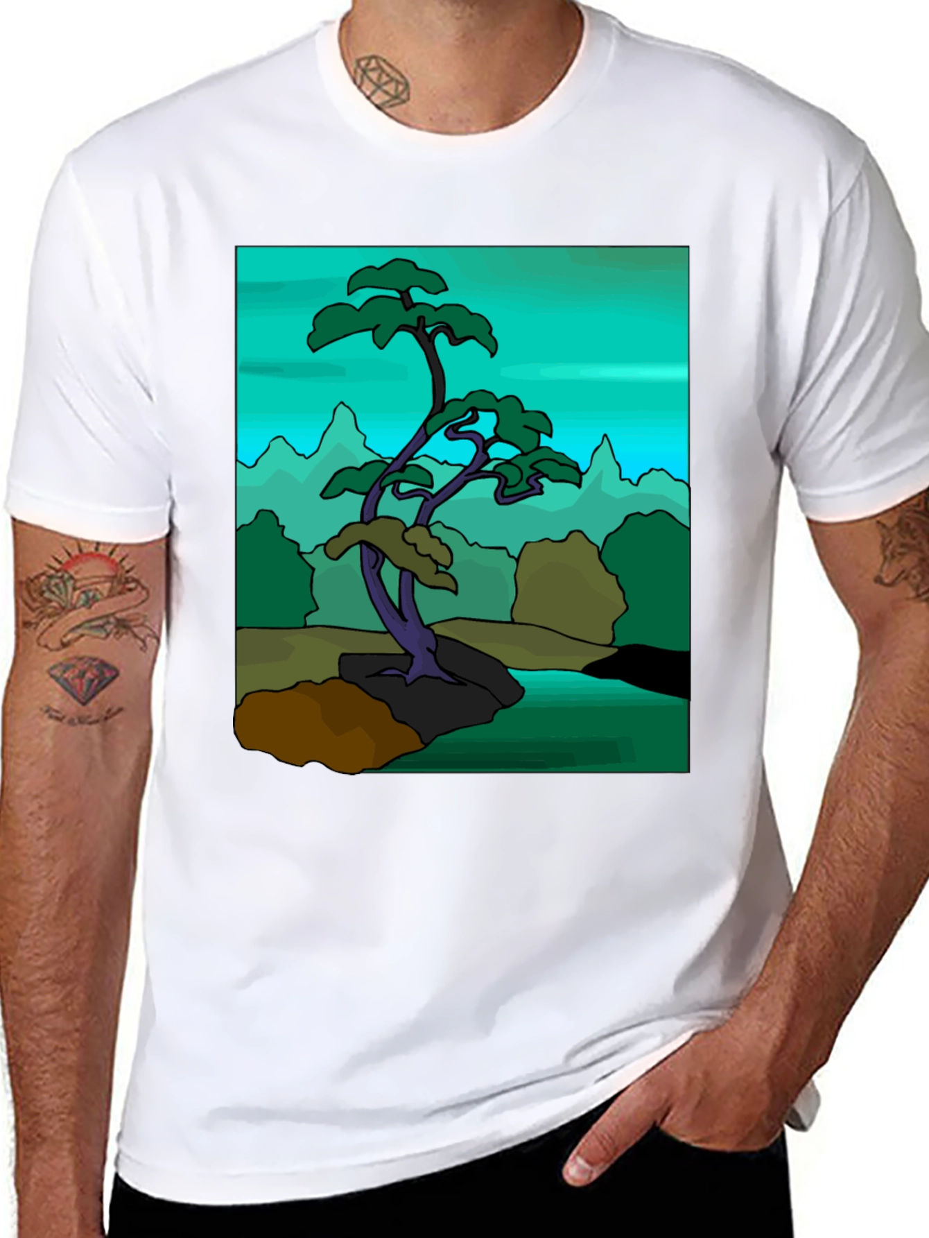 Artistic Bonsai Tree Graphic T-Shirt