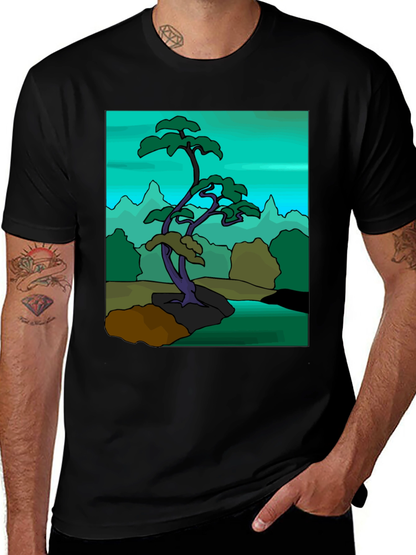 Artistic Bonsai Tree Graphic T-Shirt