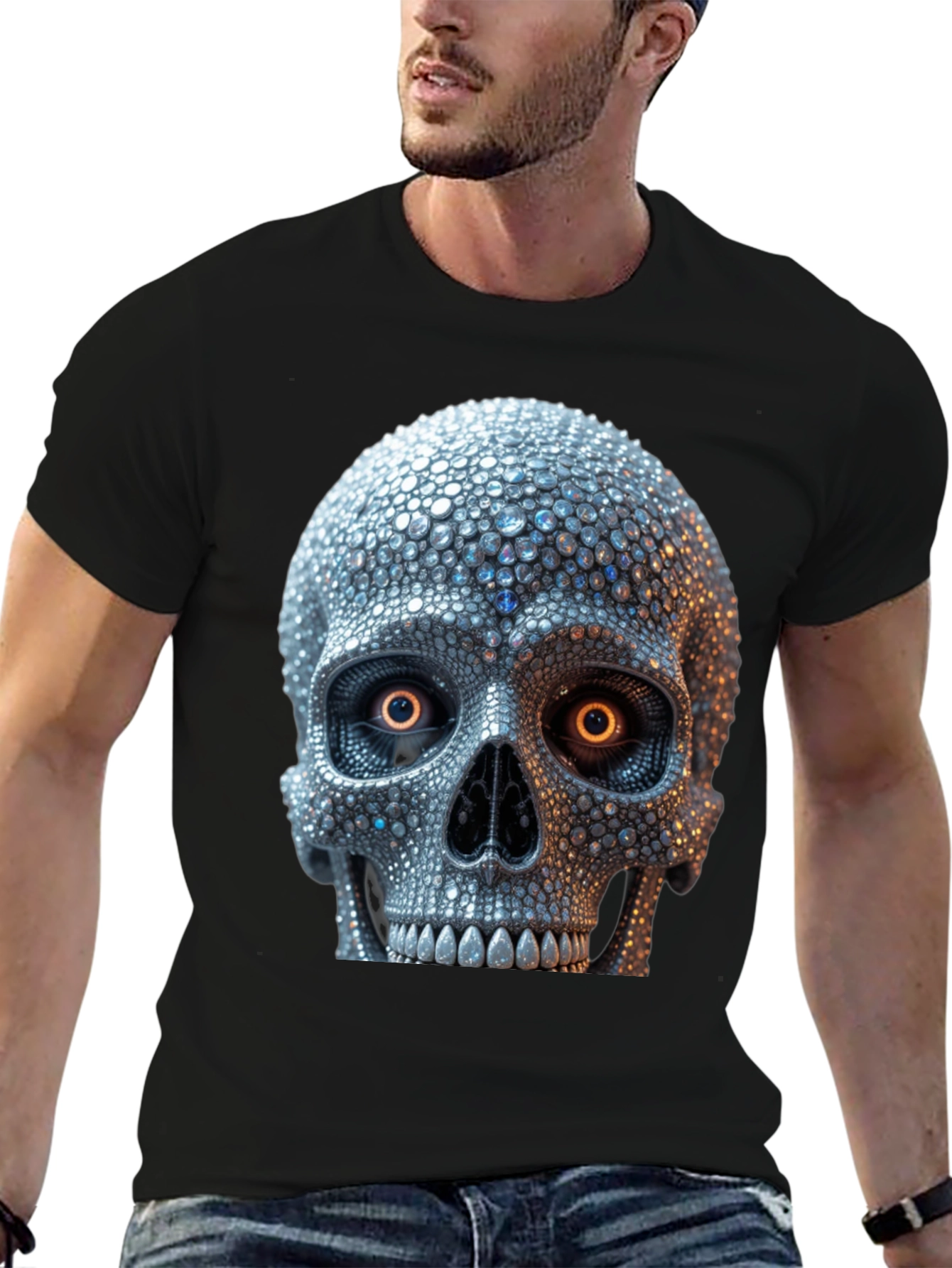 Rhinestone Skull Graphic Tee - Edgy Streetwear