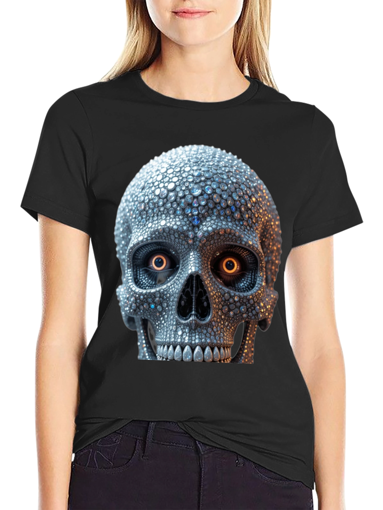 Rhinestone Skull Graphic Tee - Edgy Streetwear