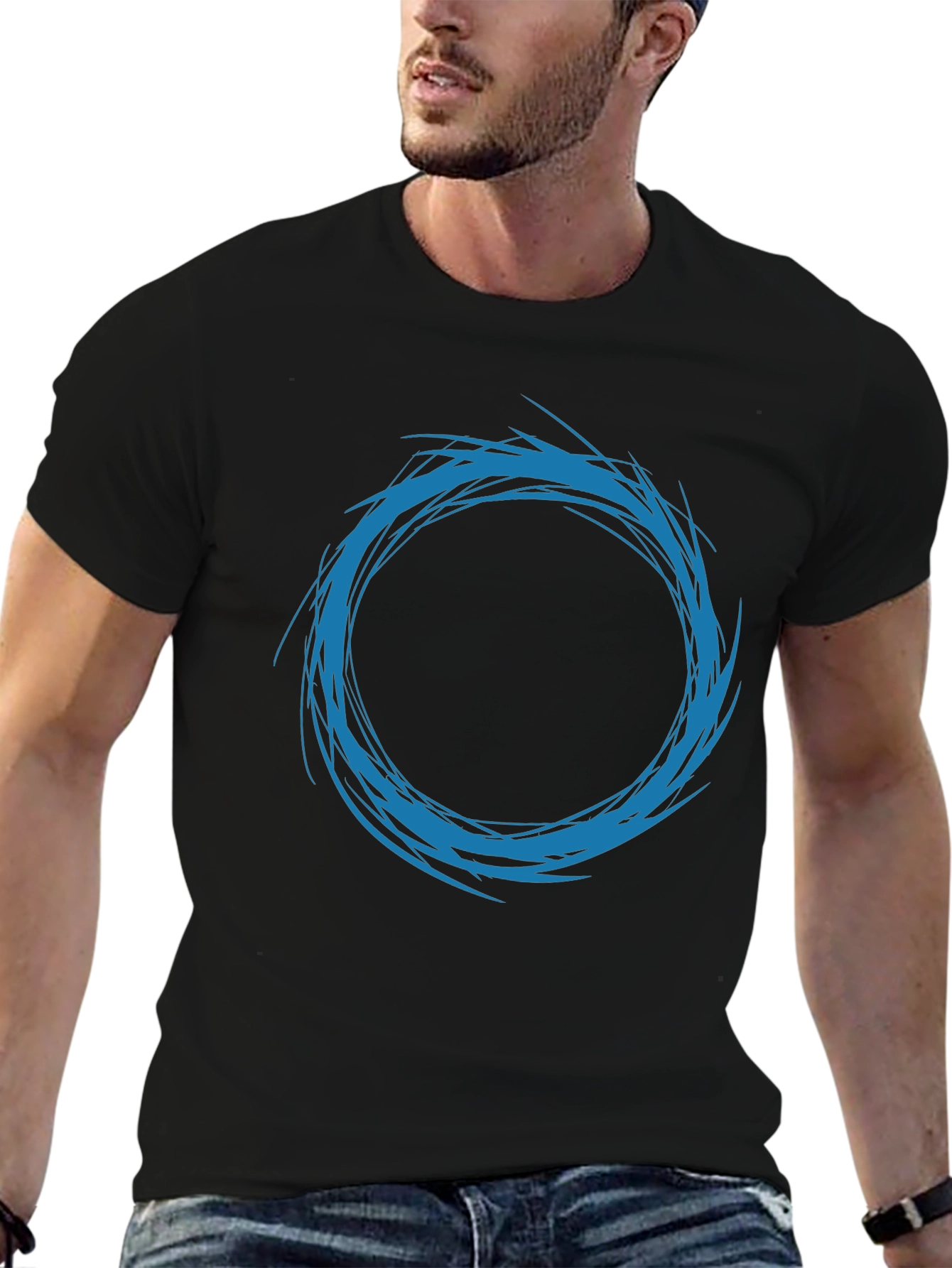 Abstract Circle Design T-Shirt - Black