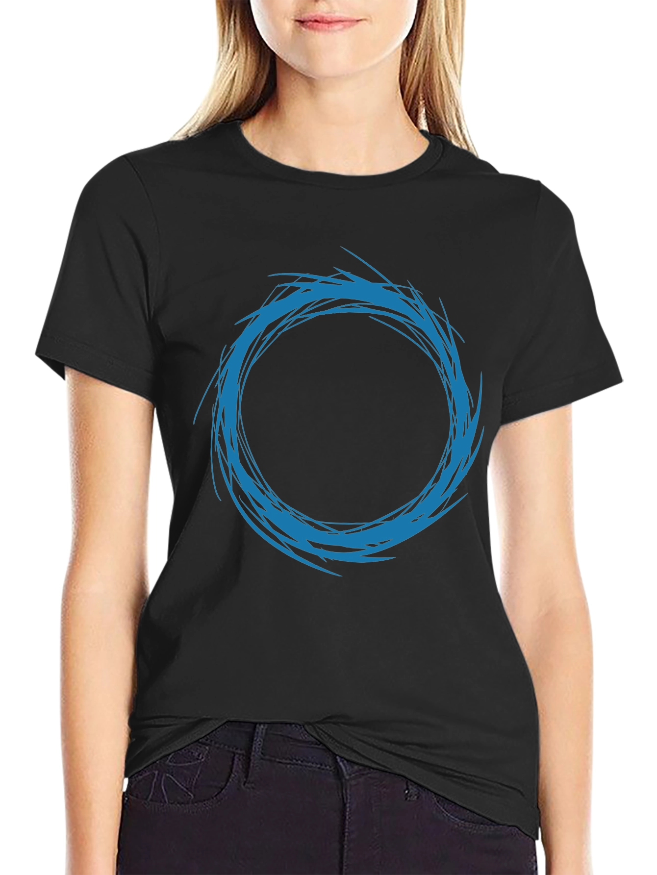 Abstract Circle Design T-Shirt - Black