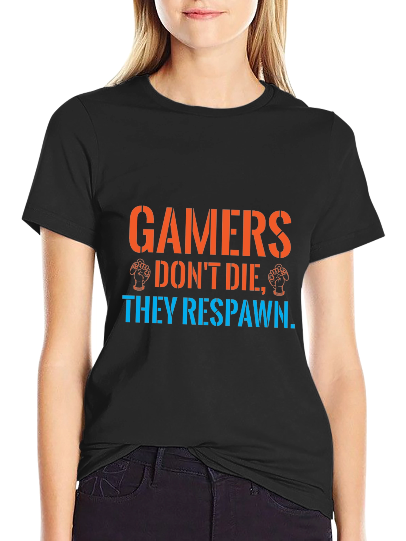 Gamers Respawn Black T-Shirt - Funny Gaming Tee