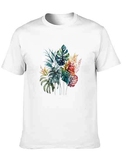 Tropical Leaf Print Black T-Shirt