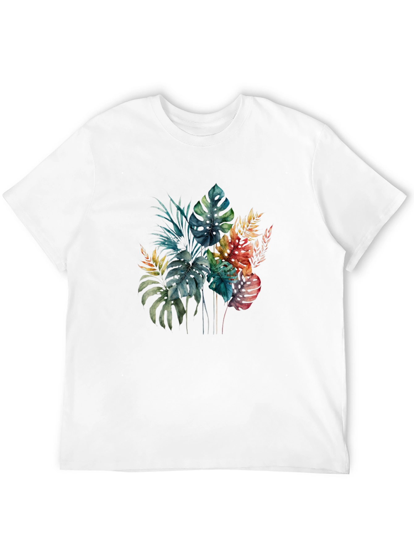 Tropical Leaf Print Black T-Shirt