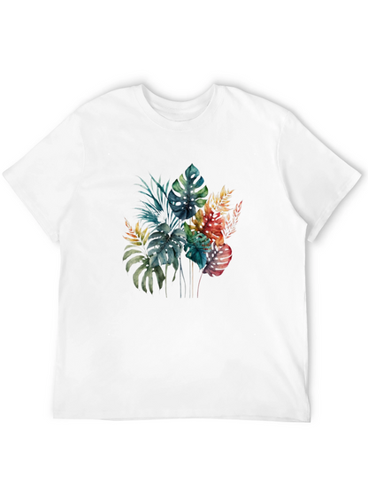 Tropical Leaf Print Black T-Shirt