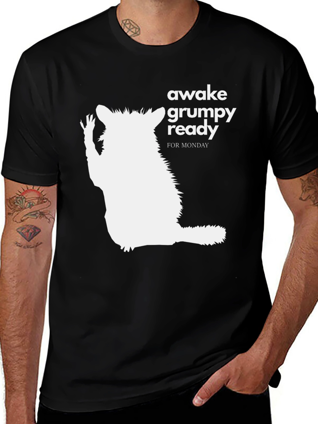 Awake Grumpy Ready for Monday Black T-Shirt