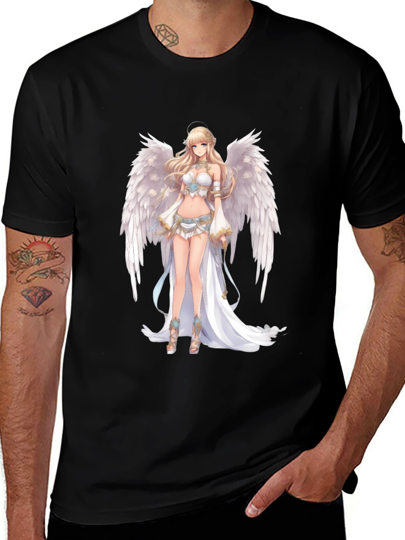Anime Angel Graphic Black T-Shirt
