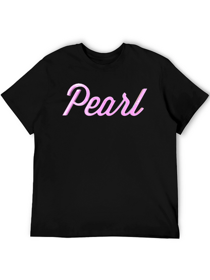 Pearl Pink Letter Graphic Black T-Shirt