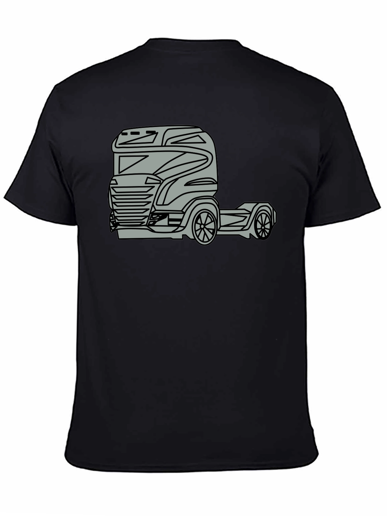 Truck Graphic Tee - Modern Black Cotton Blend T-Shirt