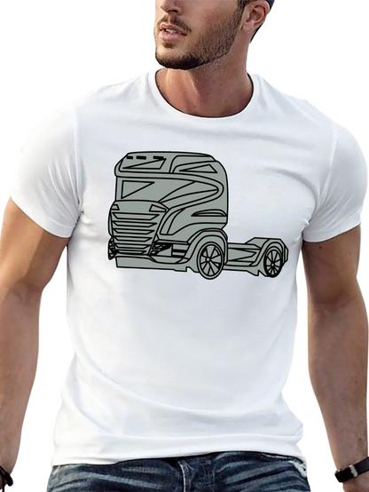 Truck Graphic Tee - Modern Black Cotton Blend T-Shirt