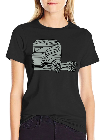 Truck Graphic Tee - Modern Black Cotton Blend T-Shirt