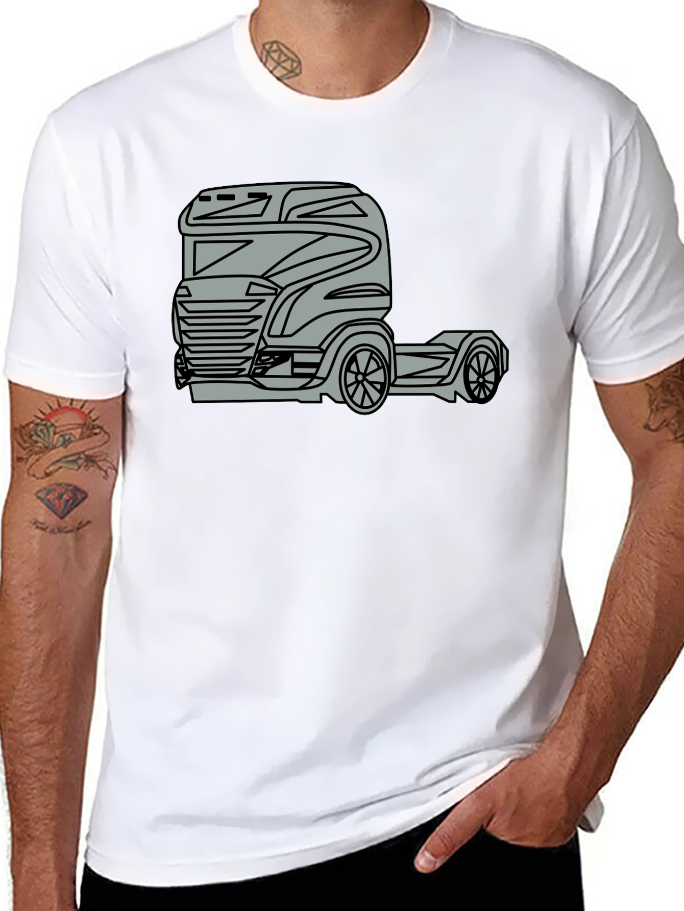 Truck Graphic Tee - Modern Black Cotton Blend T-Shirt