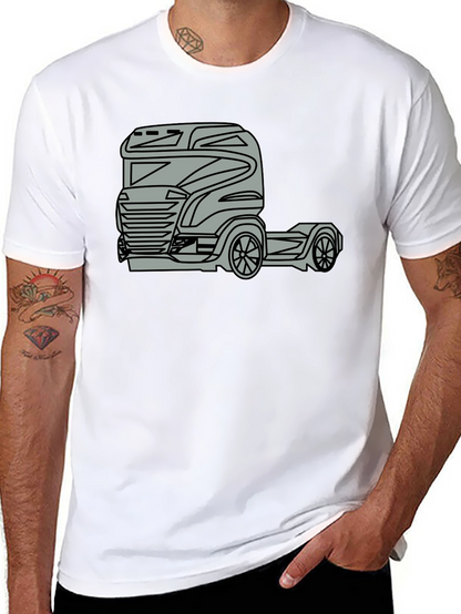 Truck Graphic Tee - Modern Black Cotton Blend T-Shirt