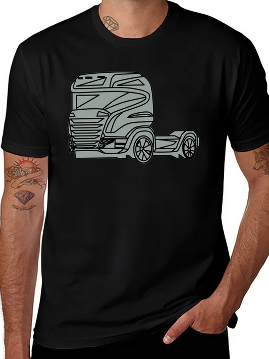 Truck Graphic Tee - Modern Black Cotton Blend T-Shirt