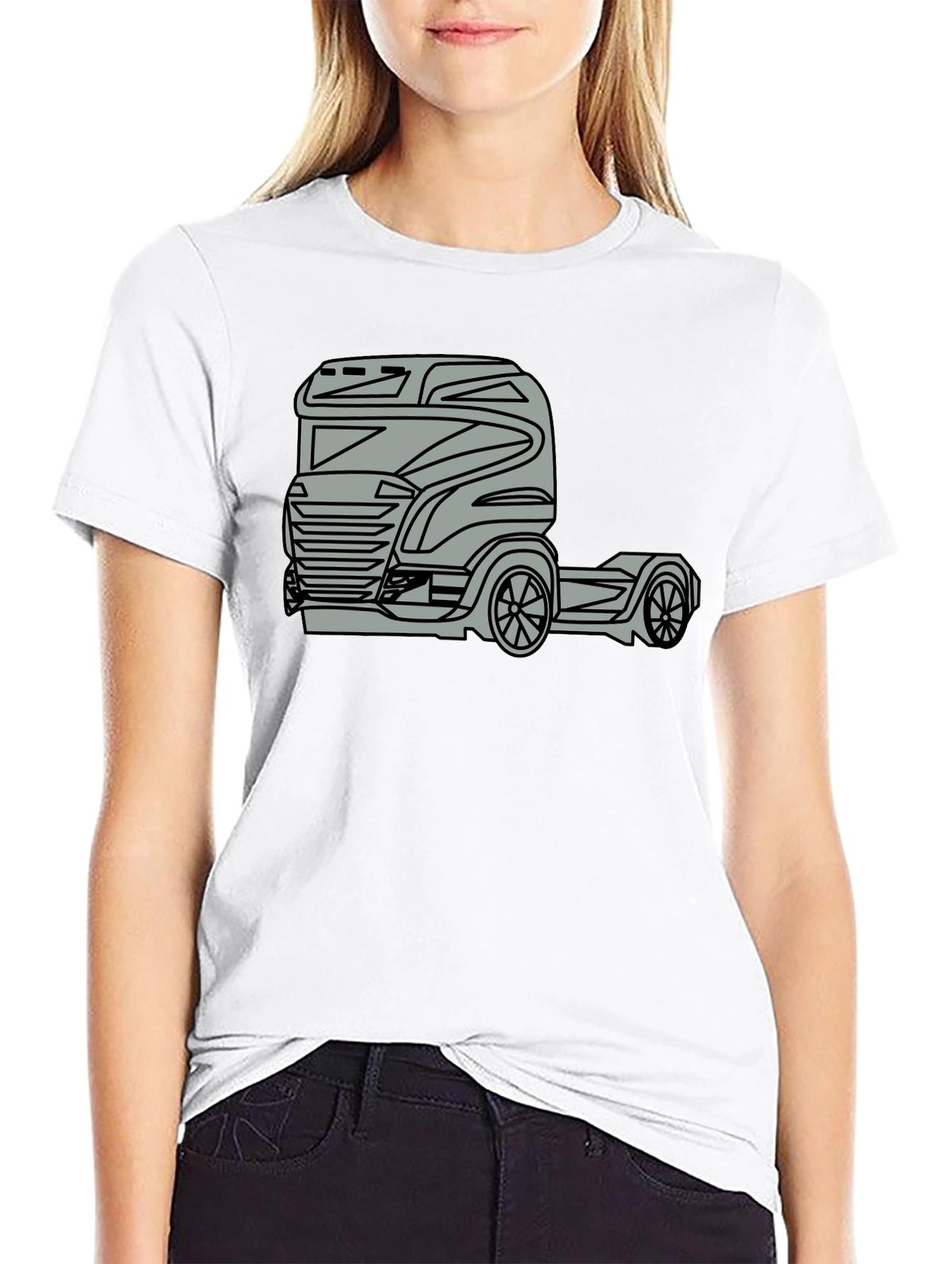 Truck Graphic Tee - Modern Black Cotton Blend T-Shirt
