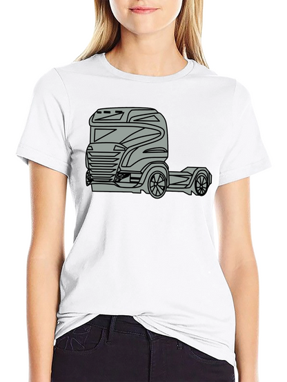 Truck Graphic Tee - Modern Black Cotton Blend T-Shirt