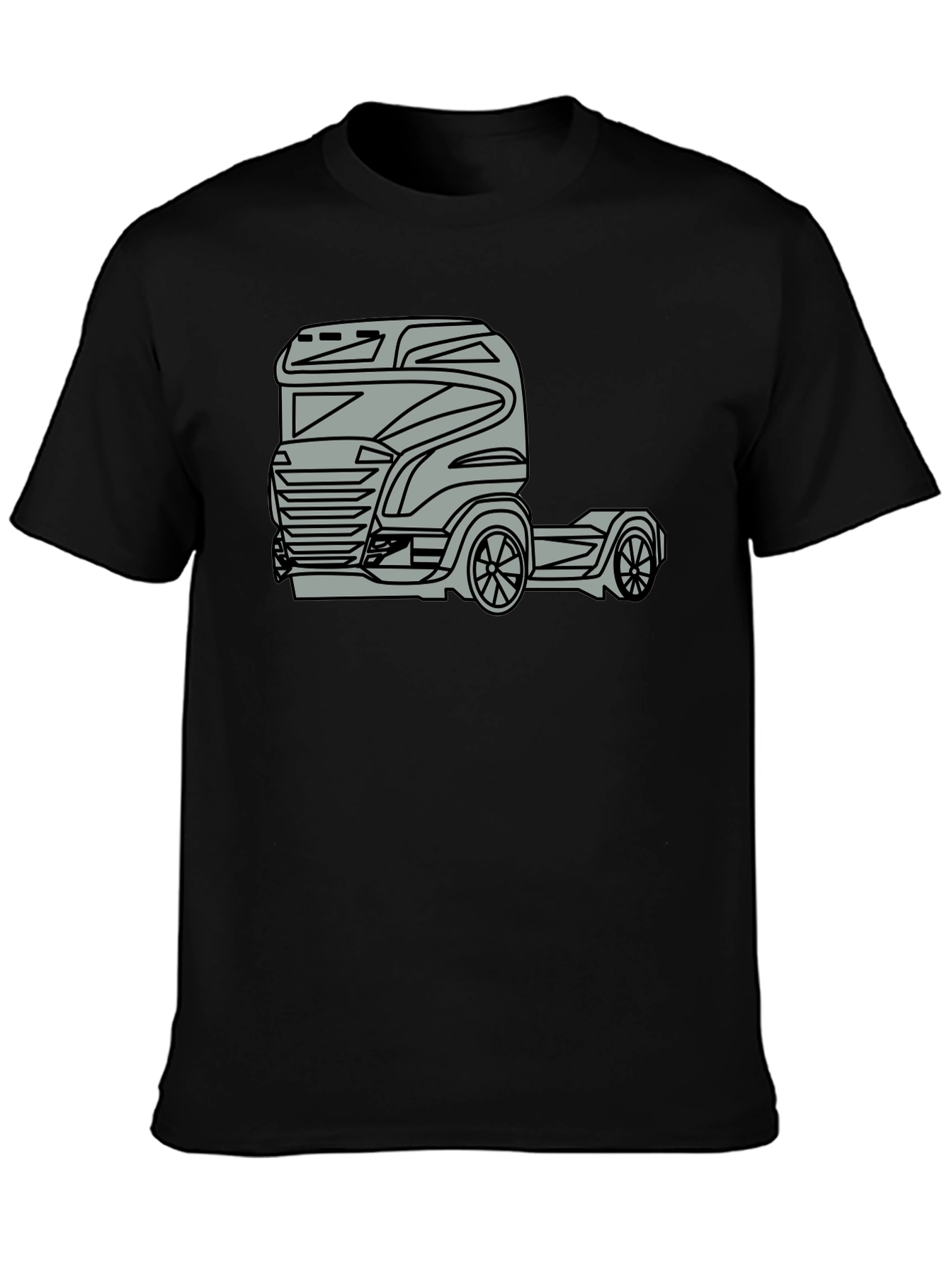 Truck Graphic Tee - Modern Black Cotton Blend T-Shirt