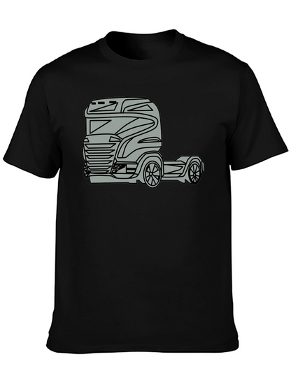Truck Graphic Tee - Modern Black Cotton Blend T-Shirt
