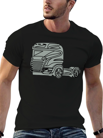 Truck Graphic Tee - Modern Black Cotton Blend T-Shirt