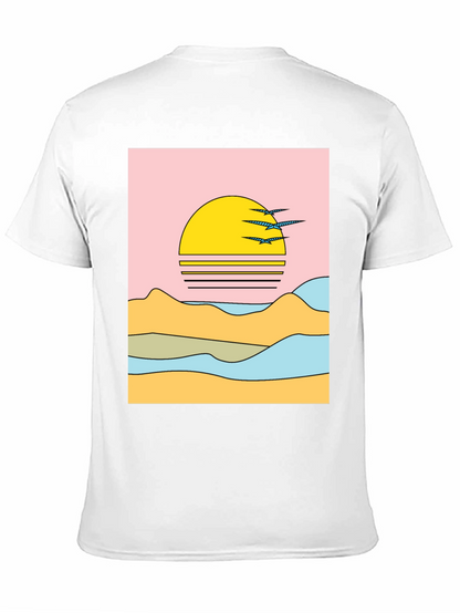 Retro Sunset Graphic Tee - Black Cotton Comfort