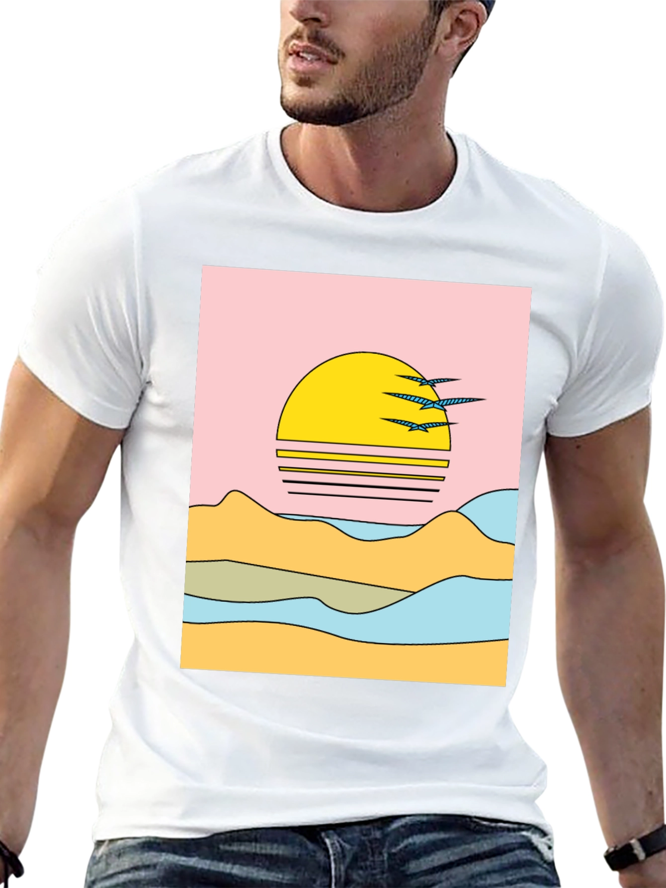 Retro Sunset Graphic Tee - Black Cotton Comfort