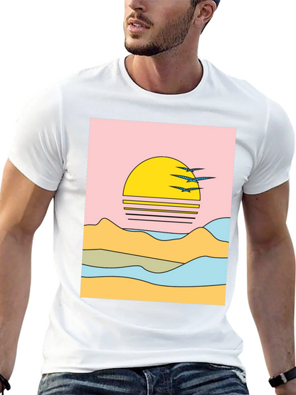 Retro Sunset Graphic Tee - Black Cotton Comfort