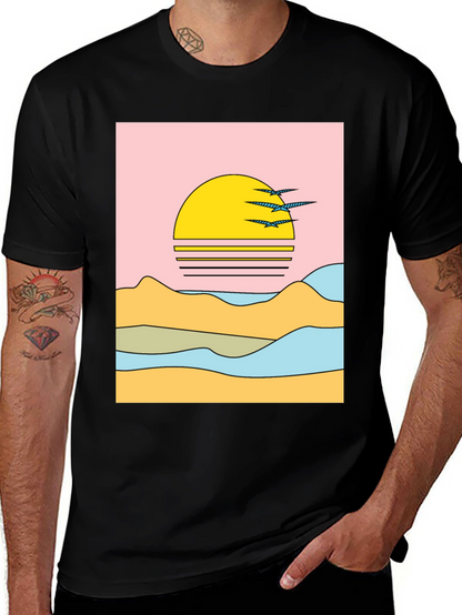 Retro Sunset Graphic Tee - Black Cotton Comfort