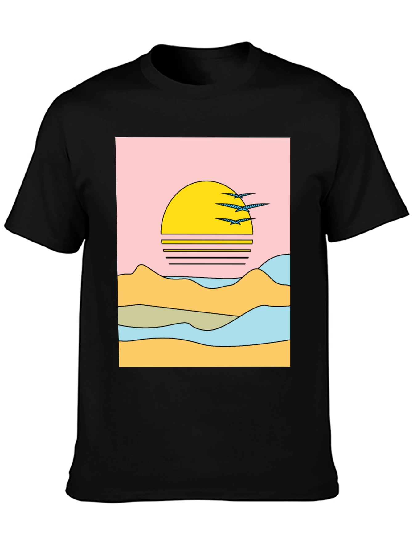 Retro Sunset Graphic Tee - Black Cotton Comfort
