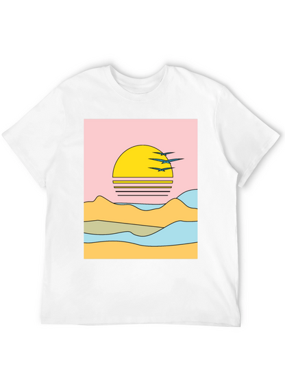 Retro Sunset Graphic Tee - Black Cotton Comfort