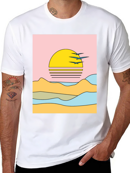 Retro Sunset Graphic Tee - Black Cotton Comfort