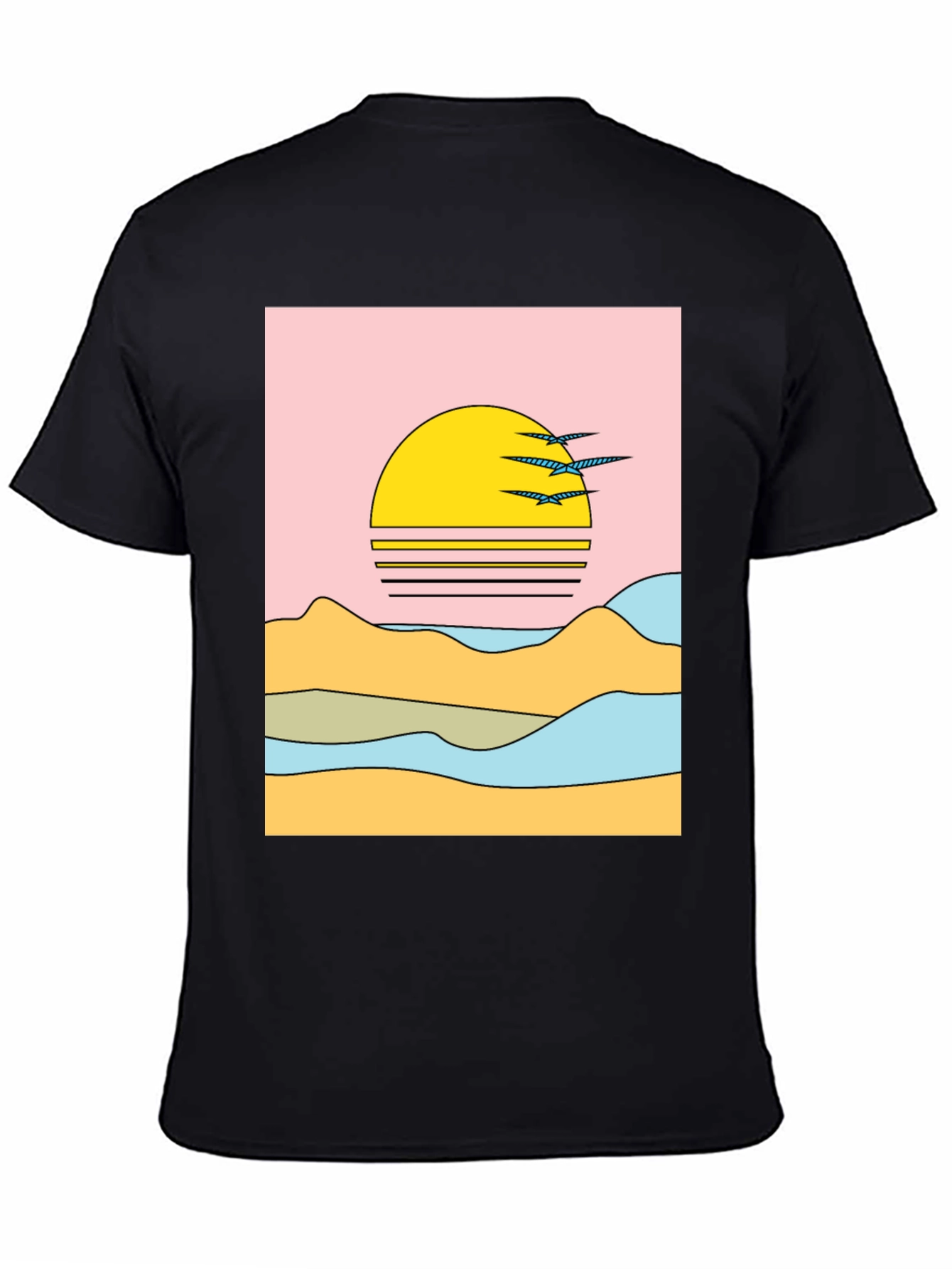 Retro Sunset Graphic Tee - Black Cotton Comfort