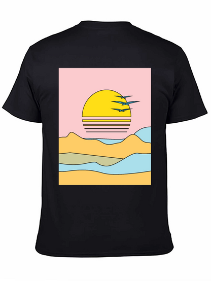 Retro Sunset Graphic Tee - Black Cotton Comfort