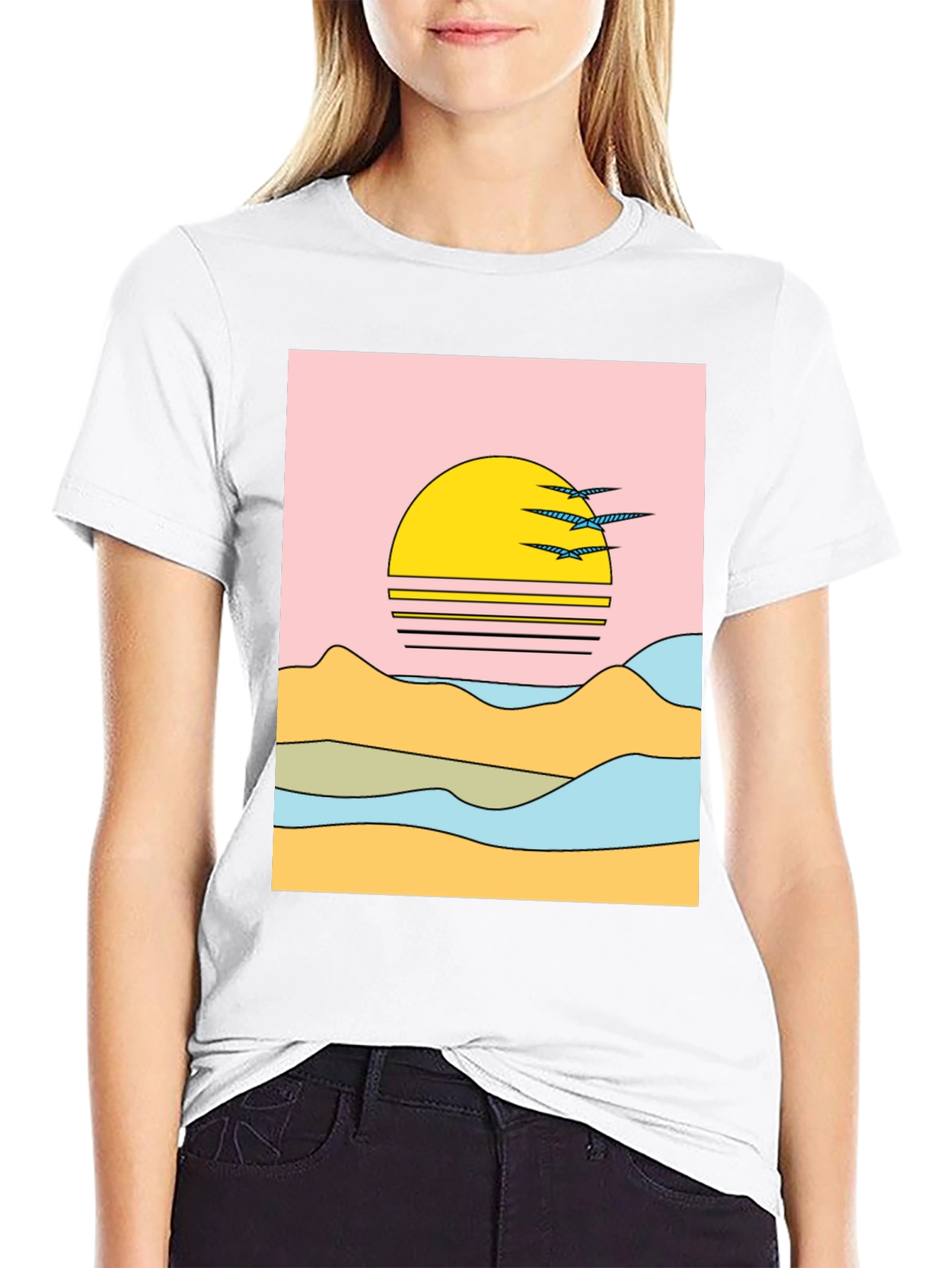 Retro Sunset Graphic Tee - Black Cotton Comfort