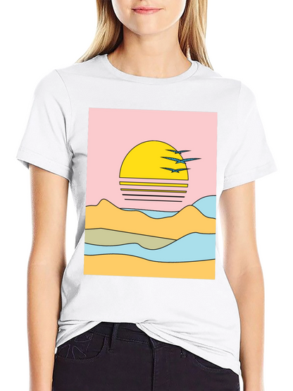 Retro Sunset Graphic Tee - Black Cotton Comfort