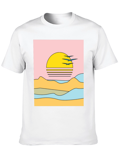 Retro Sunset Graphic Tee - Black Cotton Comfort