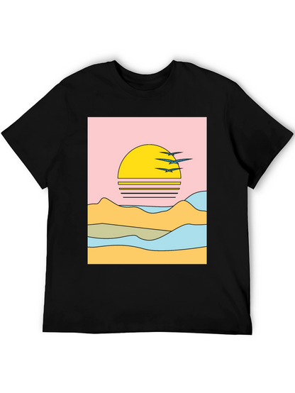 Retro Sunset Graphic Tee - Black Cotton Comfort