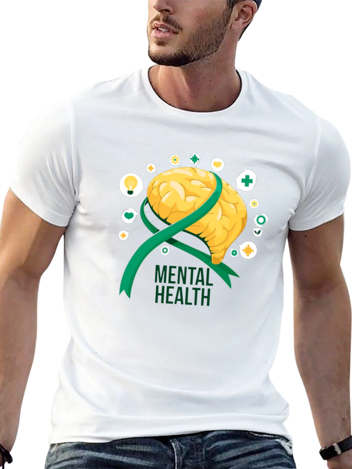 Mental Health Awareness T-Shirt: Brain & Ribbon Design