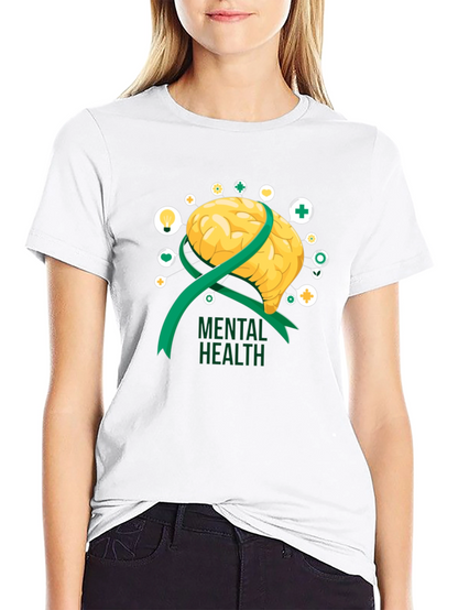 Mental Health Awareness T-Shirt: Brain & Ribbon Design