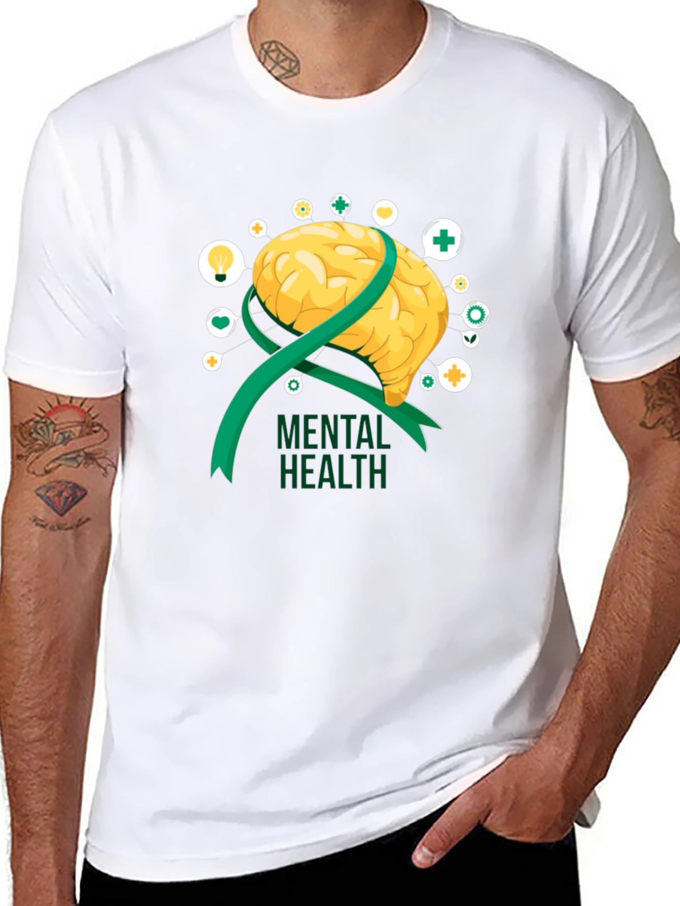 Mental Health Awareness T-Shirt: Brain & Ribbon Design