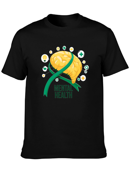 Mental Health Awareness T-Shirt: Brain & Ribbon Design