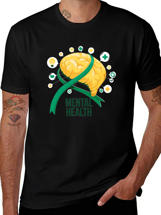 Mental Health Awareness T-Shirt: Brain & Ribbon Design
