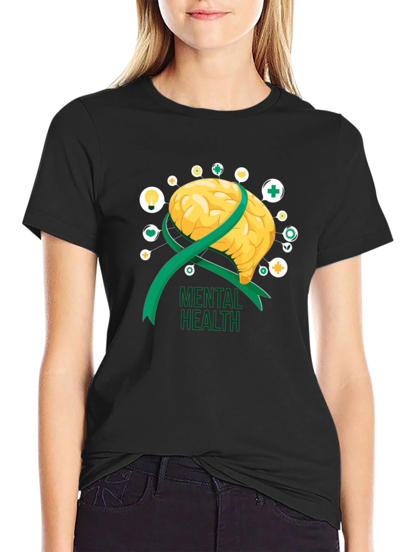 Mental Health Awareness T-Shirt: Brain & Ribbon Design