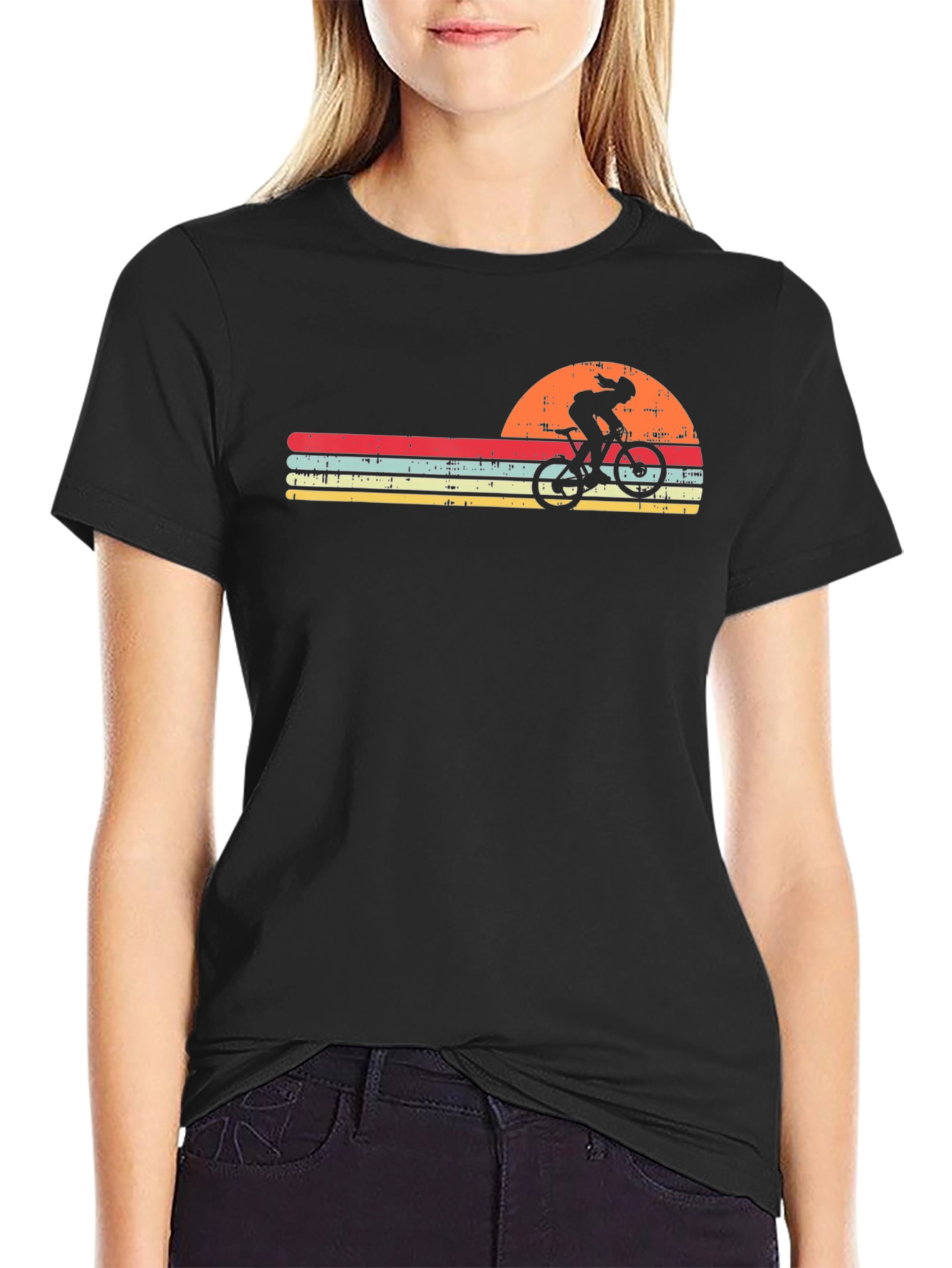 Retro Cyclist T-Shirt - Sunset Design