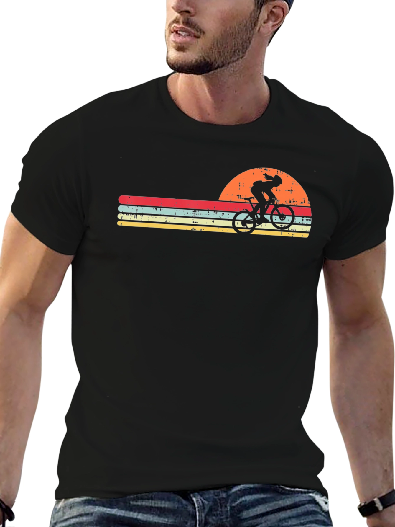 Retro Cyclist T-Shirt - Sunset Design