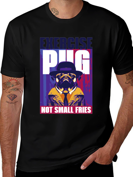 Exercise Pug Graphic Tee - Not Small Fries Black T-Shirt