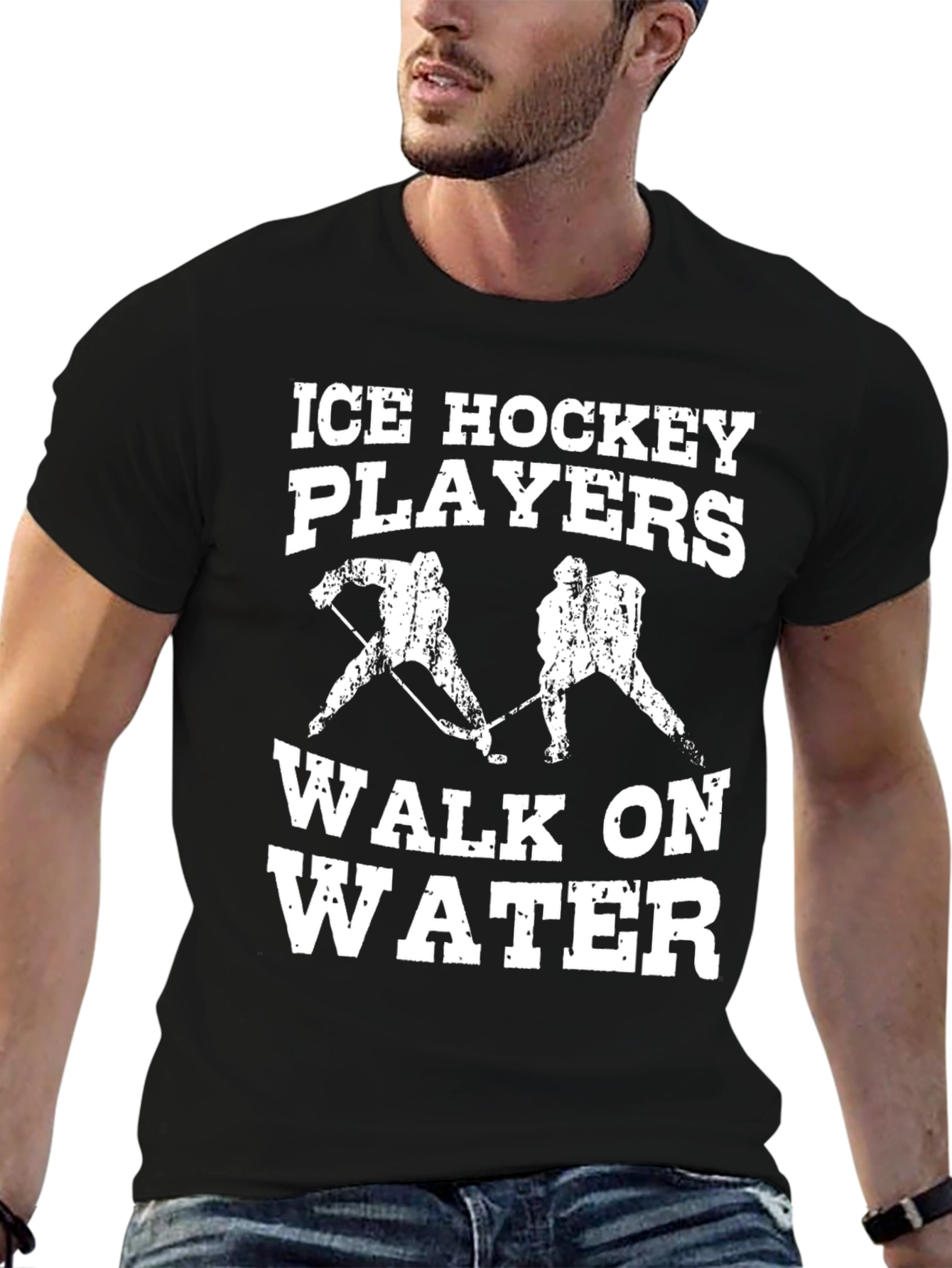 Ice Hockey Players Walk On Water Black T-Shirt