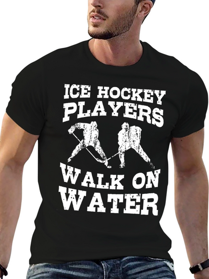Ice Hockey Players Walk On Water Black T-Shirt